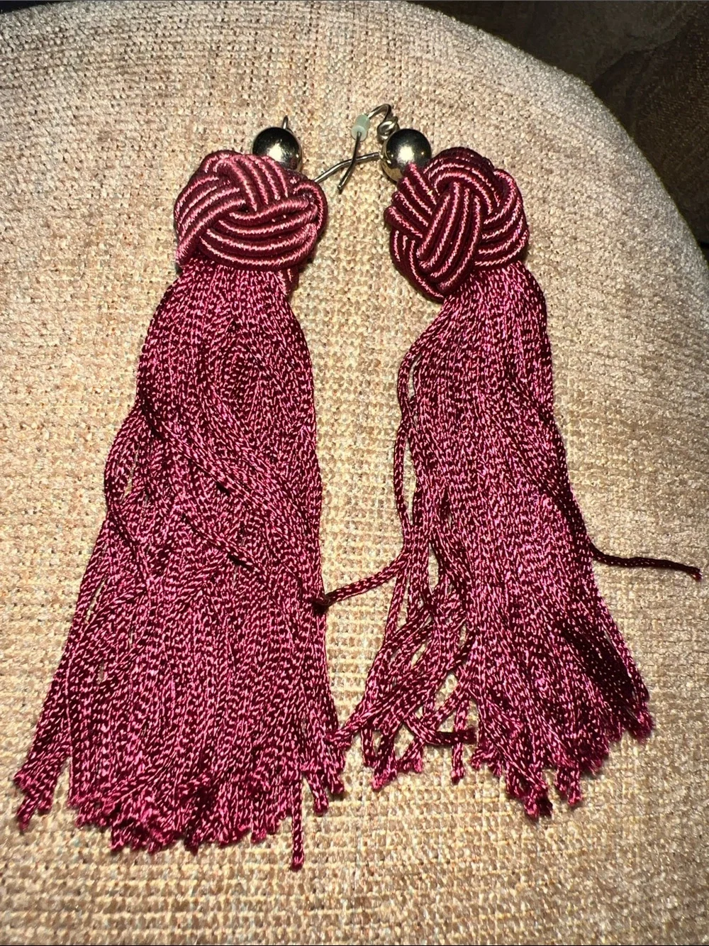 LOFT Maroon Tassel Knot Drop Earrings